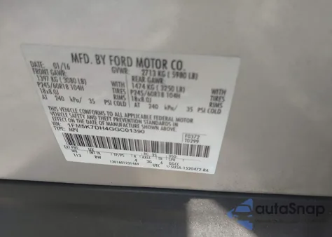 2016 Ford Explorer Xlt из США, поврежденный, VIN 1FM5K7DH4GGC01390